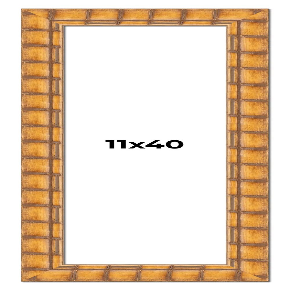 11x40 Frame Bamboo Natural Wood Beige Solid Wood Picture Frame | 2.875 Inch Moulding Width | Picture Frame Complete with UV Acrylic Plexiglass, Foam Board Backing & Hanging Hardware