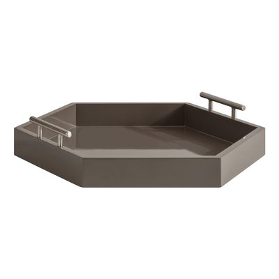 Kate and Laurel Lipton Modern Hexagon Tray; 18 x 15.5; Brown and Silver; Decorative Geometric Serving Tray for Storage and Display