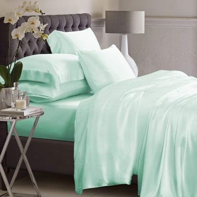 5 Piece Bedding 100% Pure Silk California King Satin Duvet Cover California King (110'' x 98'') Aqua Blue
