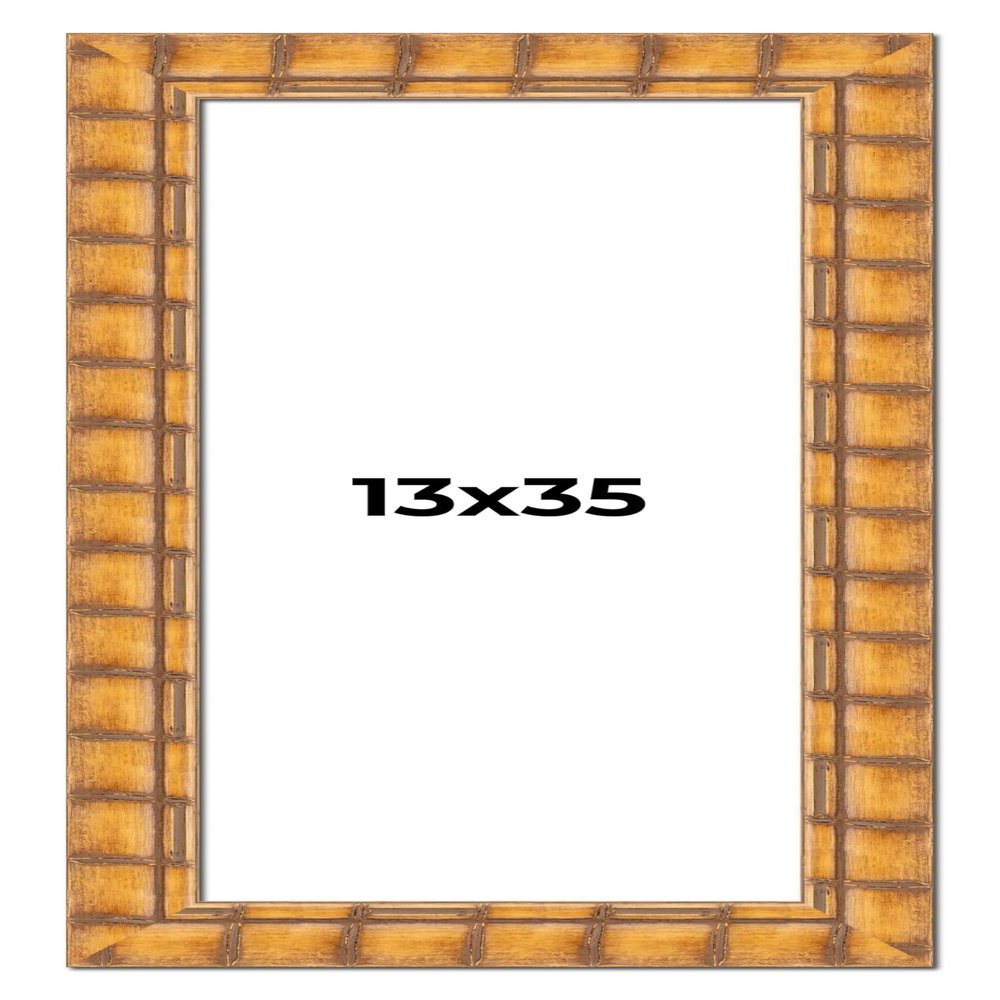 13x35 Frame Bamboo Natural Wood Beige Solid Wood Picture Frame | 2.875 Inch Moulding Width | Picture Frame Complete with UV Acrylic Plexiglass, Foam Board Backing & Hanging Hardware