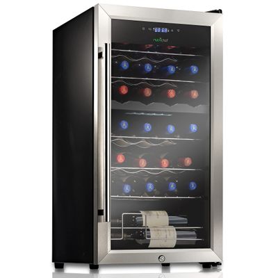 Nutrichef 28 Bottle Wine Fridge Dual Zone Wine Chiller Adjustable Temperature 41F to 64F Ultra Quiet Operation Wine Cooler For Home, & Office Free Standing 33x16x17 IN (Black)