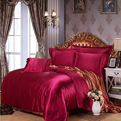 1 Piece Bedding 100% Pure Silk Super King Satin Duvet Cover Super King 120x120 Burgundy