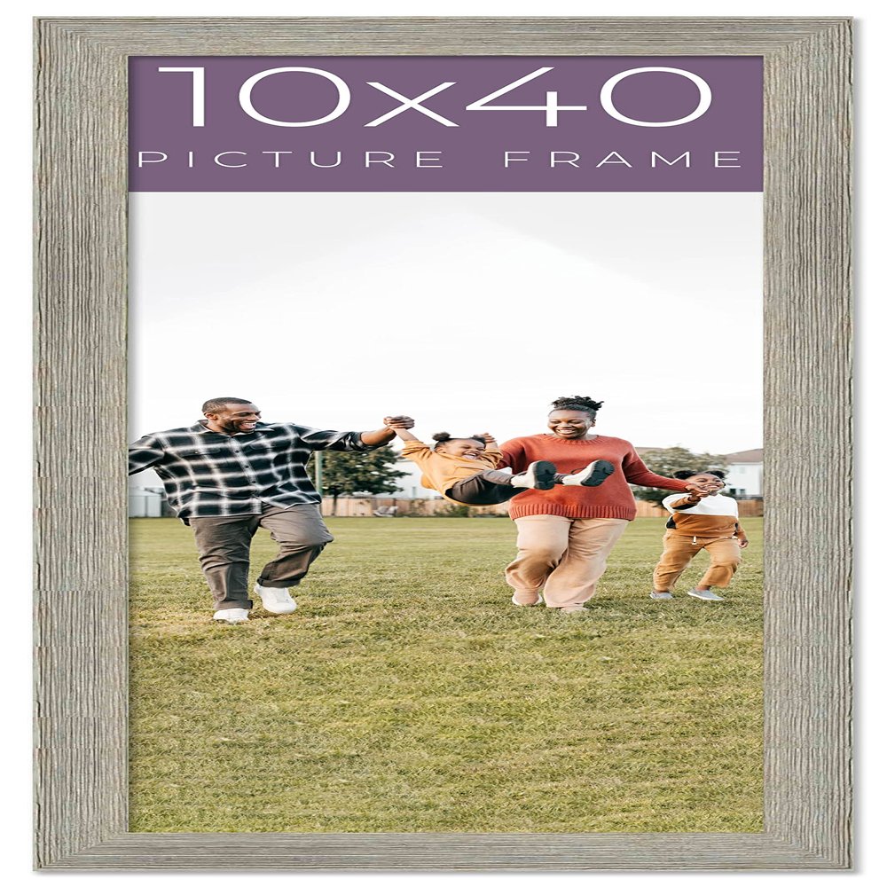 10x40 Frame Grey Real Wood Picture Frame Width 1.5 Inches | Interior Frame Depth 0.5 Inches | Barn Grey Distressed Photo Frame Complete with UV Acrylic, Foam Board Backing & Hanging Hardware