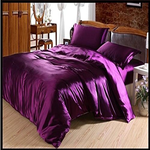 1 Piece Bedding 100% Pure Silk Olympic Queen Satin Duvet Cover Olympic Queen (98'' x 98'') Purple