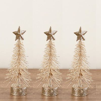 Factory Direct Craft Champagne Glittered 6 Inch Bottle Brush Trees - Set of 3