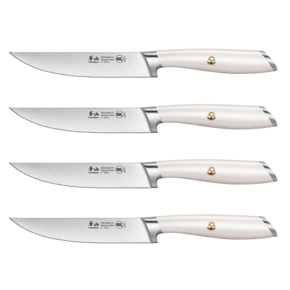 Cangshan L1 Series 1026948 German Steel Forged 4-Piece Fine-Edge Steak Knife Set, White