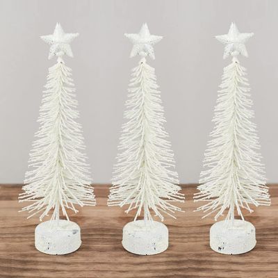 Bottle Brush Trees-(3 Pieces)These White Glittered Pine Needle 10 Inch Tall Bottle Brush Trees Have a Matching Star & Base. Great for Holiday & Wintertime Everyday Decorating. by Factory Direct Craft