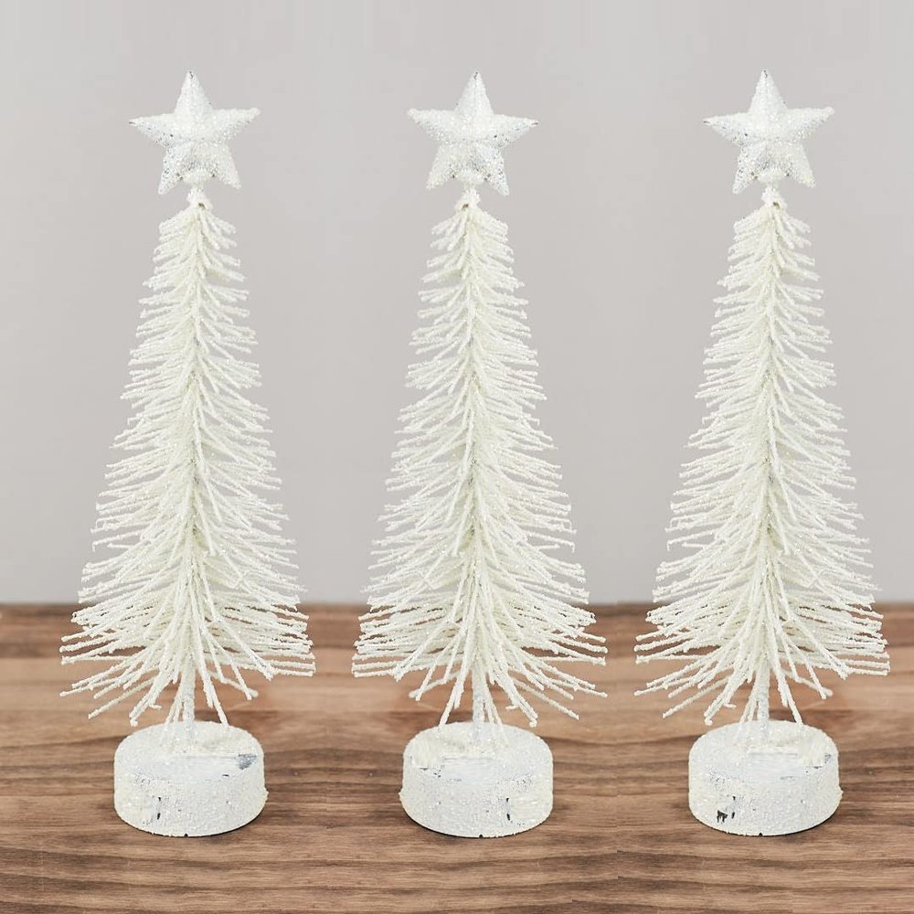 Bottle Brush Trees-(3 Pieces)These White Glittered Pine Needle 10 Inch Tall Bottle Brush Trees Have a Matching Star & Base. Great for Holiday & Wintertime Everyday Decorating. by Factory Direct Craft
