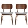 2xhome Modern Farmhouse Walnut Wood Finished Dining Chairs with Elbow Back, Upholstered Fabric Cushion Seat, Set of 2, Gray view 1