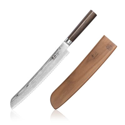 Cangshan HAKU Series 9-Inch Bread Knife with Sheath, Forged X-7 Damascus Steel, 501042