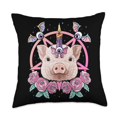 Pastel Goth Pig Pagan Creepy Menhera Farm Pig Farmer Throw Pillow