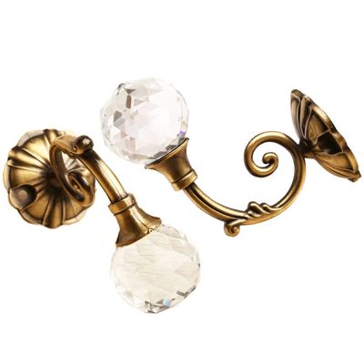1Pair Crystal Ball Curtain Tie Back Hooks Sliver/Gold Metal Curtain Hanger Wall Mounted European Curtain Buckle Decor Accessorie,Brass