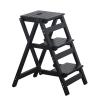 Hamankim Wooden Foldable Ladders 3 Step Stools Small Foot Chair Portable Multifunction Ladder Chair Home Library Climb Ladder Black Walnut Color view 1