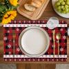 Heat Resistant Dining Table Place Mats Set of 4 Red and Black Buffalo Check Plaid Christmas Elk Snowflake Cloth Placemats Kitchen Table Mats for Family Dinners Parties Wedding, 13" x 19" view 2