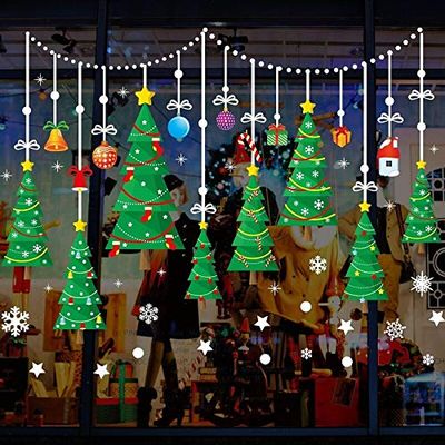 2022 Xmas Party Home Wall Decals Christmas Snowflake Window Cling Stickers for Glass, Xmas Decals Decorations Holiday Snowflake Santa Claus Reindeer Decals for Party (Color : S05)