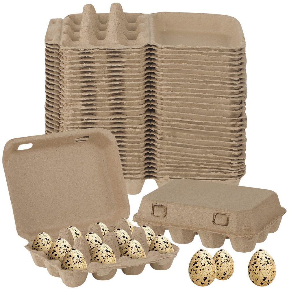 60 Pcs Quail Egg Cartons Paper Pulp Basket A Dozen Paper Crates Blank Cardboard Quail Egg Holder Container Reusable Storage Tray for Home Kitchen Refrigerator Farmhouse(3 x 4 Square,Gray)