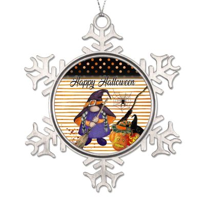 2022 Halloween Ornaments 3 Inch Gnome Pumpkin Snowflake Ornament Witch Hat Orange Polka Dots Stripe Night Before Christmas Tree Hanging Ornament Gothic Snowflake Metal Keepsake Gift