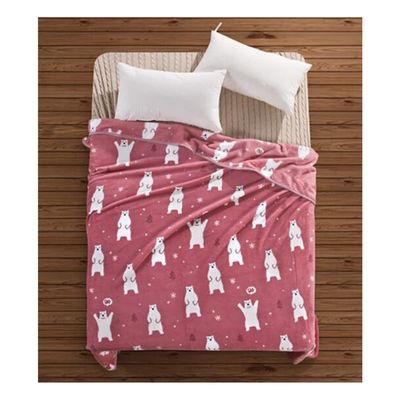 Bannr Blanket Queen Size Blue/Pink Color Bull Terrier/Polar Bear Printed Flannel Fabric Blanket Travel Pillows (Color : Pink Polar Bear, Size : 100X75cm)