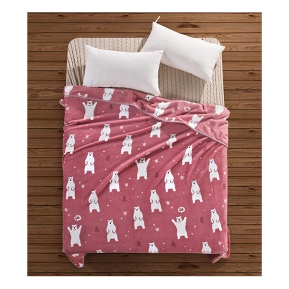 Bannr Blanket Queen Size Blue/Pink Color Bull Terrier/Polar Bear Printed Flannel Fabric Blanket Travel Pillows (Color : Pink Polar Bear, Size : 100X75cm)