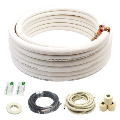 25 Ft Mini Split Line Set.Air Conditioner Copper Tubing Pipes Extension Set, 1/4" & 3/8" 3/8" PE Thickened for AC and Heating Equipment Insulated Coil Line Set HVAC Refrigerant with Nuts. (1/4+3/8)