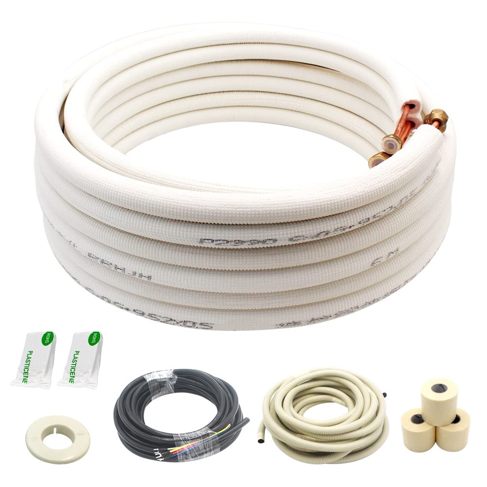 25 Ft Mini Split Line Set.Air Conditioner Copper Tubing Pipes Extension Set, 1/4" & 3/8" 3/8" PE Thickened for AC and Heating Equipment Insulated Coil Line Set HVAC Refrigerant with Nuts. (1/4+3/8)
