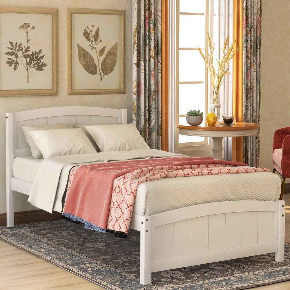 Harper & Bright Designs Twin Bed Frame, Wood Twin Size Platform Bed Frame with Headboard, No Box Spring Required Single Platform Bed Frame for Kids (White)