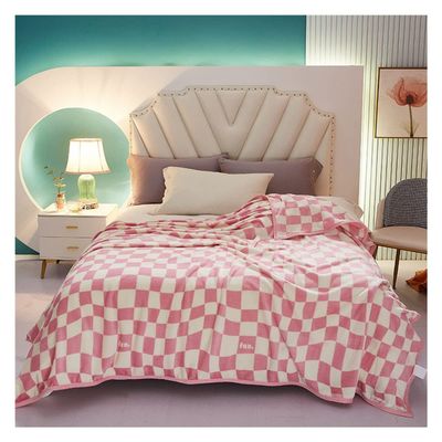 Bannr Blanket Queen Size Retro Checkerboard Plaid Flannel Blankets Warm Shawl Coral Fleece Blanket 150x200cm 200x230cm Travel Pillows (Color : Pink, Size : 100x150cm for Kids)