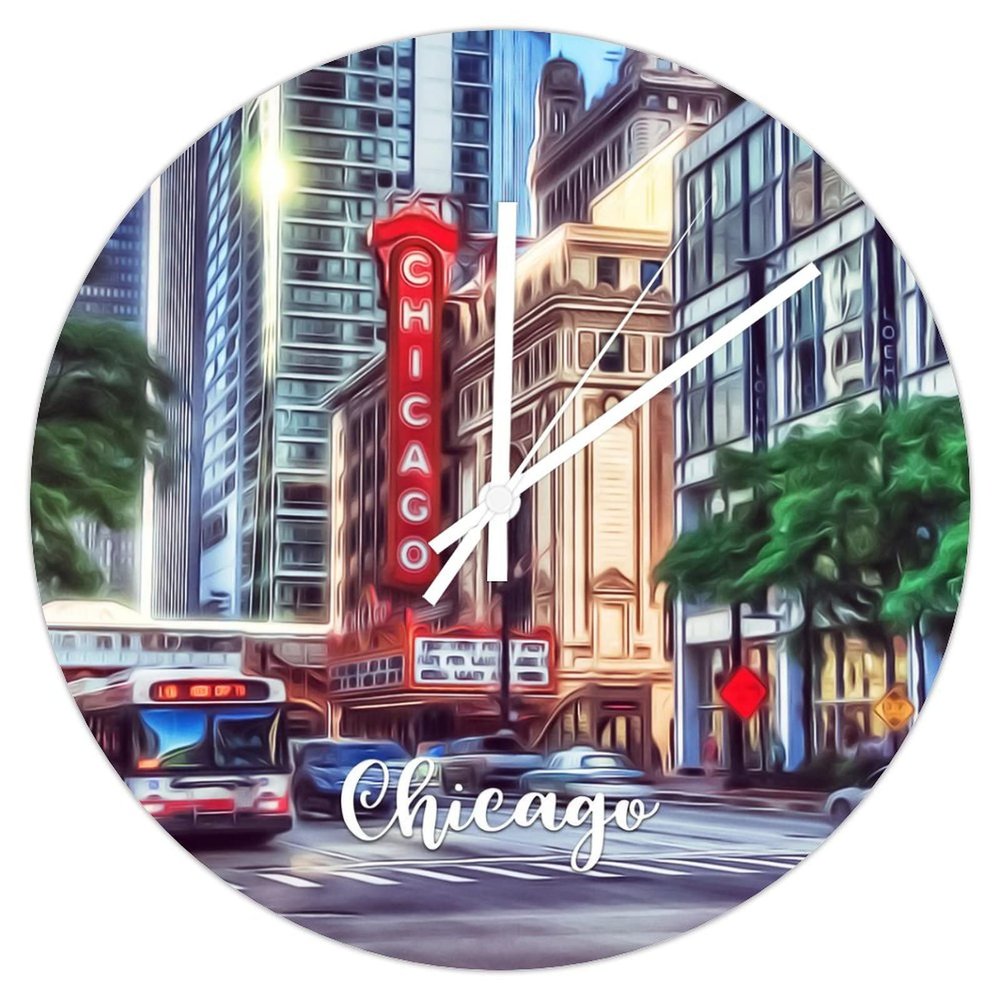 Chicago PVC Wall Clock City Travel Large Wall Clock with Roman Numerals 8.8 inch Battery Operated Silent Non-Ticking French Retro PVC Clock Home Decor for Bathroom Bedroom Office Home