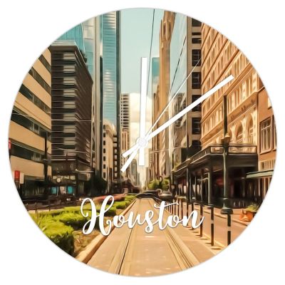 Houston PVC Clock Skyscrapers Large Wall Clock with Roman Numerals 8.8 inch Battery Operated Silent Non-Ticking French Vintage PVC Clock Decoration for Living Room Kitchen Bedroom Bathroom