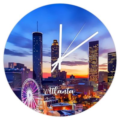 Atlanta PVC Clock Cityscape Hanging Clock with Roman Numerals 8.8 inch Battery Operated Silent Non-Ticking Retro Large Wall Clock for Kitchen Home Decor Office School Indoor Housewarming