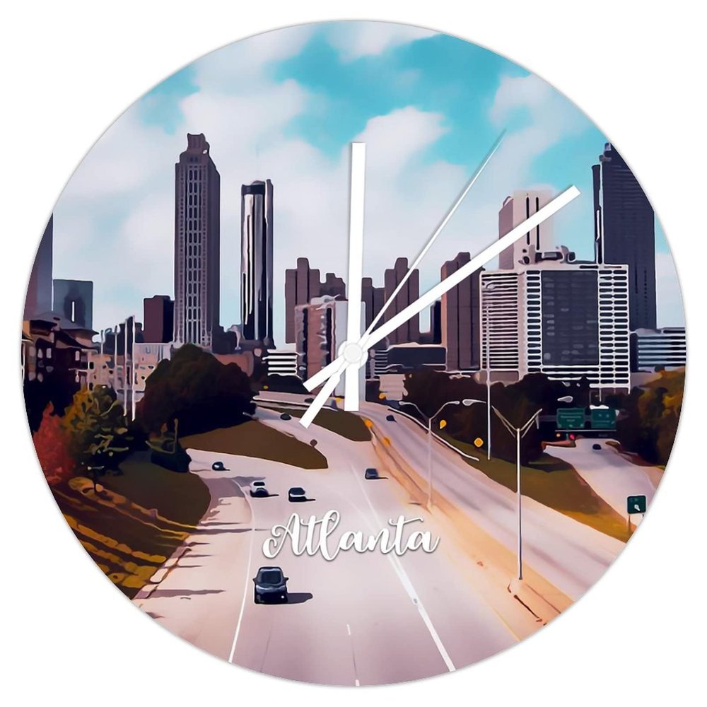 ArogGeld Atlanta PVC Clock Visitor Souvenir Round Wall Clock with Roman Numerals 8.8 inch Silent Non-Ticking Rustic Country Hanging Clock Decoration for Home Kitchen Living Room Bedroom Office