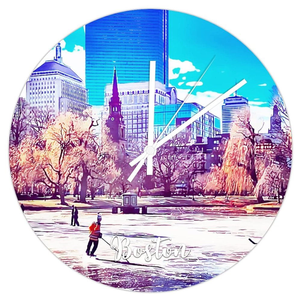 ArogGeld Boston PVC Wall Clock Hometown Round Wall Clock with Roman Numerals 8.8 inch Silent Non-Ticking French Retro PVC Clock Decor for Living Room Bedroom Home Office School Decor