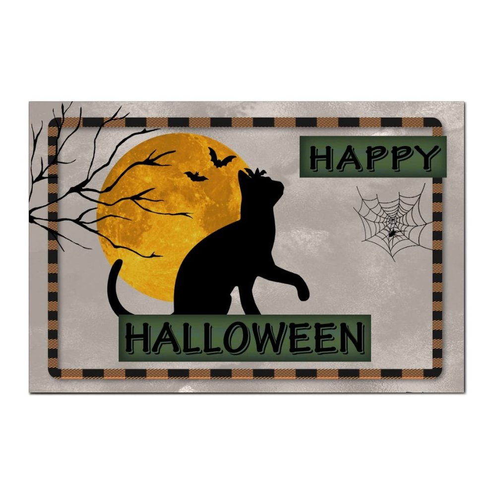 Halloween Pet Cat Wood Sign Pumpkin Primitive Halloween Decor Full Moon Bats Spider Web Wooden Sign Scary House Art Farmhouse Decor Antique Party Giftfor Friends Family 8x12in