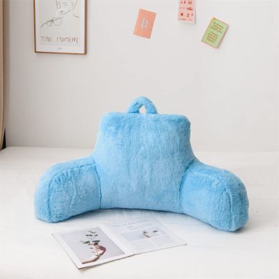 Aimuan Reading Pillow Bed Rest Pillow with Arms Rabbit Fur Cushion for Adults Teens Incline Rest Sitting up & Sleeping Snoring Pillow with Pregnancy Lumbar Back Support (Standard, Blue)