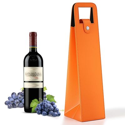 RYDDOY Orange Wine Gift Bag, Leather Wine Tote, Single Bottle Wine Carrier