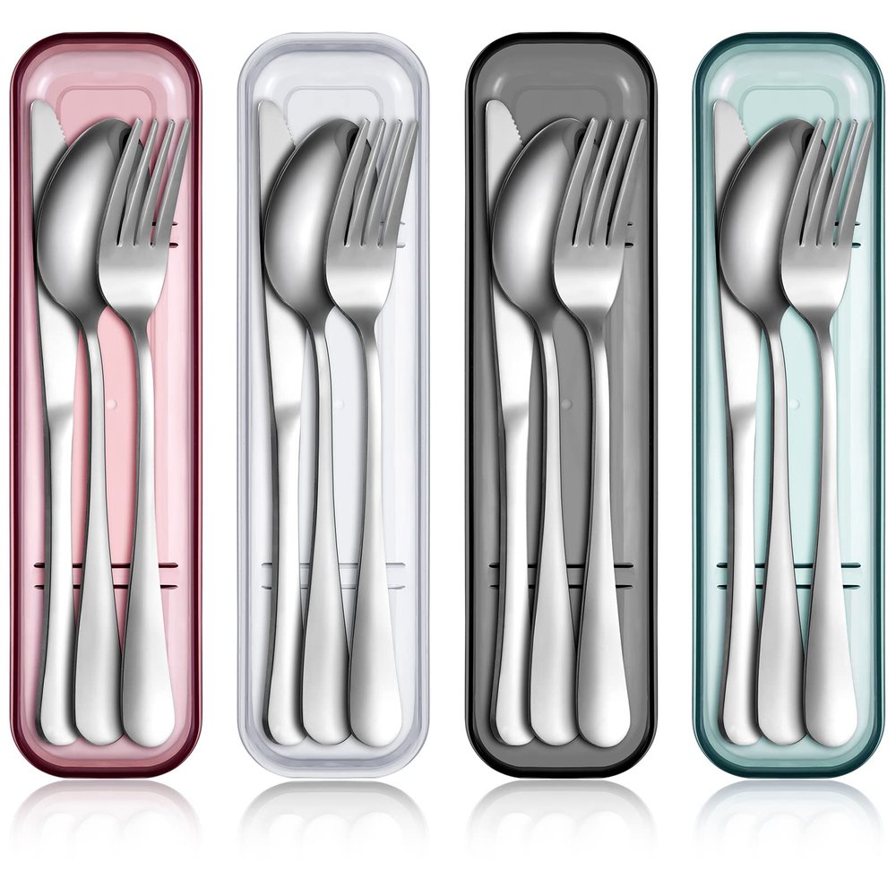 Yinkin 4 Pack Travel Silverware Set with Case for Lunch,Clear