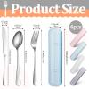 Yinkin 4 Pack Travel Silverware Set with Case for Lunch,Clear view 2