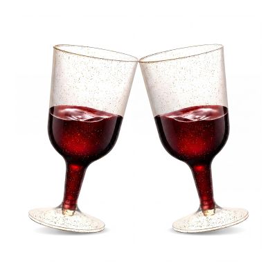 TENYASEN Disposable Plastic Wine Glasses, Gold Glitter, 6 oz, 30 Pack