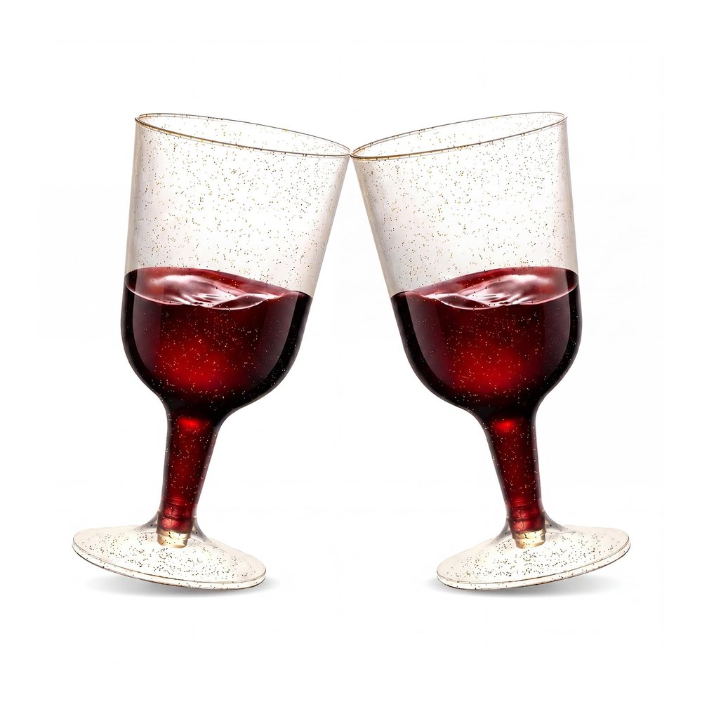TENYASEN Disposable Plastic Wine Glasses, Gold Glitter, 6 oz, 30 Pack