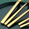 56 Piece Gold Silverware Set for 14 Durable 18/10 Stainless Steel Flatware Sets Square Tableware Include Forks and Spoons Knifes Teaspoons Kitchen Wedding Restaurant Delicate Cutlery Utensils Set view 4