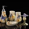 Ryakos Bathroom Accessories Sets Three Dimensional Relief Bathroom Accessories Set 5-Piece Ceramics Bath Accessory Butterfly Pattern Set Soap Dispenser Set (Color : A) view 4
