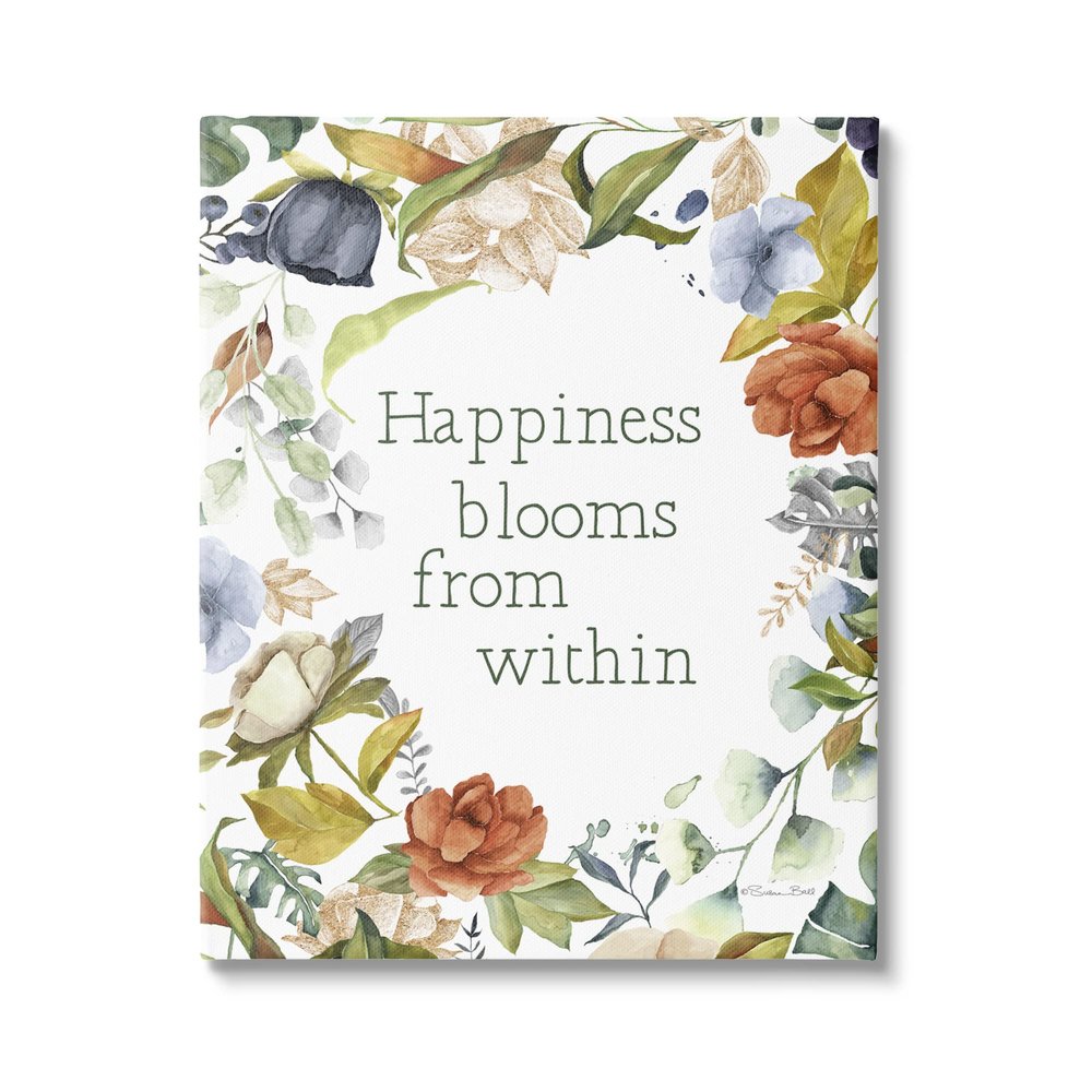 Stupell Industries Happiness Blooms From Within Comforting Floral Border Canvas Wall Art, Design by Susan Ball