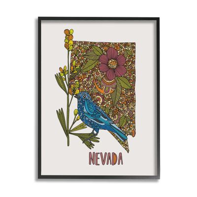 Stupell Industries Nevada Bluebird State Flower Intricate Botanical Pattern Framed Wall Art, Design By Valentina Harper