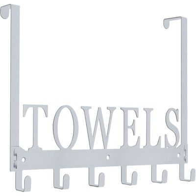 Over The Door Hooks, Towel Rack for Bathroom, Door Mount Towel Hooks Bath Towel Hanger for Bedroom Kitchen Pool Beach Towels Bathrobe Wall Mount Towel Holder for Bathrooms (6 Hooks, Silver Grey)