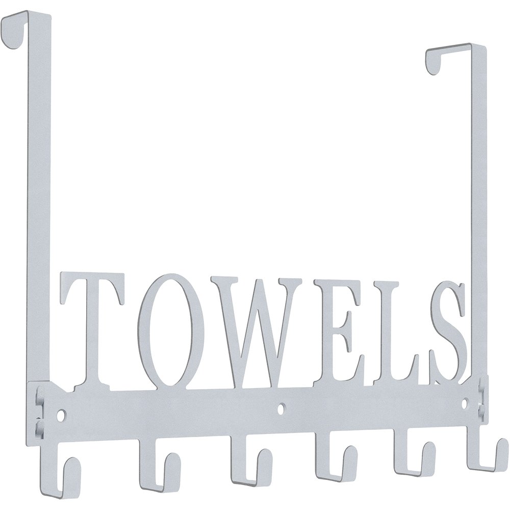 Over The Door Hooks, Towel Rack for Bathroom, Door Mount Towel Hooks Bath Towel Hanger for Bedroom Kitchen Pool Beach Towels Bathrobe Wall Mount Towel Holder for Bathrooms (6 Hooks, Silver Grey)