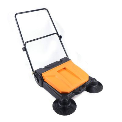 Lidhujnk 26" Hand Push Double Brush Pavement Sweeper Walk-Behind Sweeping Cleaning Tool, Walk Behind Push Sweeper, Commercial Industrial Floor Boards Clean, Brooms Floor Cleaning of Dust Litter Grass