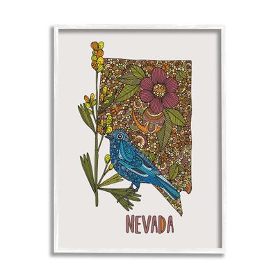 Stupell Industries Nevada Bluebird State Flower Intricate Botanical Pattern Framed Wall Art, Design By Valentina Harper