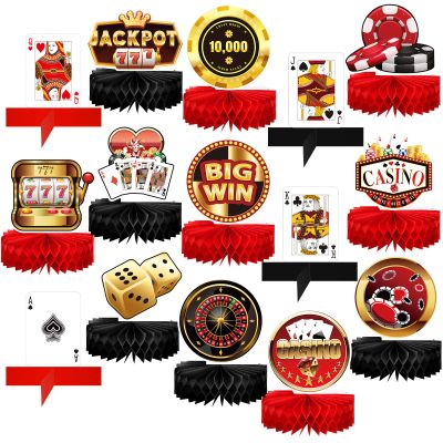 16 Pcs Casino Theme Party Decorations Poker Dice 3D Honeycomb Centerpieces for Tables Casino Cards Set Table Toppers for Photo Booth Las Vegas Party