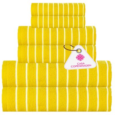 CASA COPENHAGEN Ecstatic 6 Pieces Towel Set- Butter Yellow, 600 GSM 2 Bath Towel 2 Hand Towel 2 Washcloth, Designed in Denmark Made of Soft Egyptian Cotton for Bathroom, Kitchen & Shower.