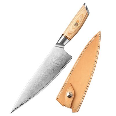 Chef Knife,Kitchen Knife, 8.5 Inch Chef Knife High Carbon Forging 3-layer Composite Steel 10Cr15CoMoV Steel Core Sharp Cooking Vegetable Cutting Tool (Color : With Leather Sheath)
